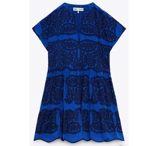 Zara Blue and Black Embroidered Dress